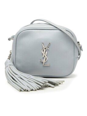 Saint Laurent YSL Logo Bloga Tassel Mini Shoulder Bag Blue Leather